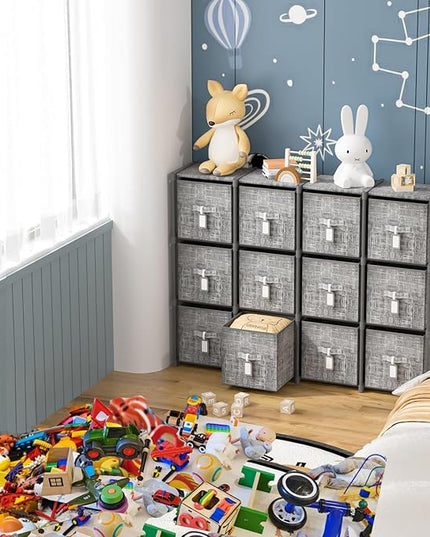 Cube Storage Organizer Shelf with 6 Printed Bins + Labels, Cubby Storage Organizer with Bins, Large Capacity Shelves for Storage,Closet, Living Room, Dorm, Yarn