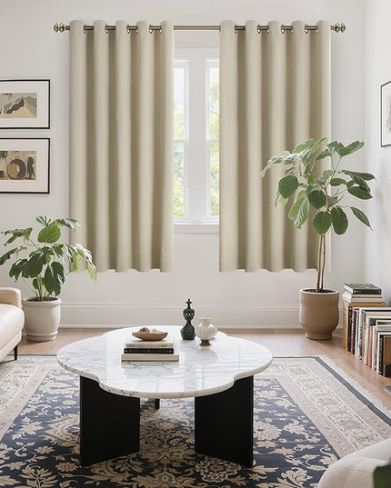 YoungsTex Blackout Curtains for Bedroom 70 x 63 Inch - Thermal Insulated Drapes with Grommet Top Room Darkening for Living Room Heat Light Blocking, 2 Panels, Beige