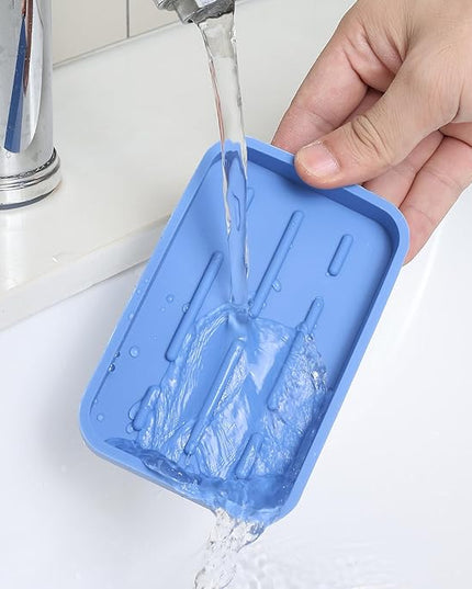 Silicone Kitchen Sink Organizer Tray for Multiple Usage,Easy Clean Sponges Holder for Kitchen Bathroom Counter or Sink,Dish Soap Dispenser,Scrubber,Bottle,Cup Lichen Blue 4.9”x 3.2”