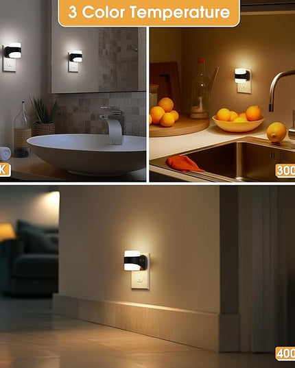 Night Light, Night Lights Plug into Wall, LED Nightlight for Kids & Adults, 3CCT Adjustable 3000K/4000K/5000K Color, Dusk to Dawn Sensor, 3 Brightness Levels, 2 Pack