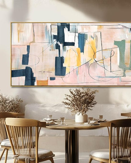 Artexist Pink Abstract Canvas Wall Art 24"x48" Office Decor Framed Wall Decor