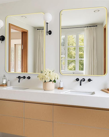Bathroom Vanity Mirror for Wall, 2-Pack 36"x24" Wall Mounted Bathroom Mirror for Over Sink with Sturdy Metal Frame, Vertical or Horizontal, Living Room, Bedroom, Entryway(Gold)