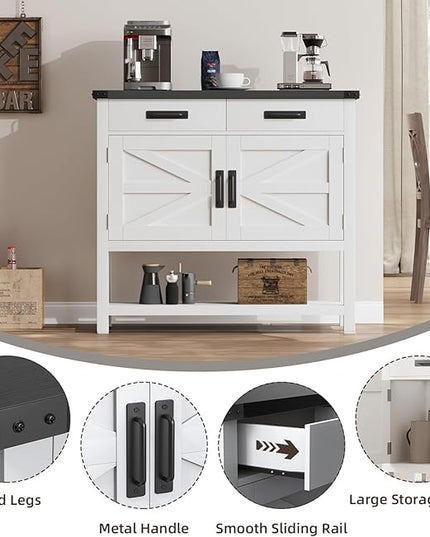 PioneerWorks Farmhouse Console Table with 2 Door Cabinet and 2 Drawers - Entryway Table with Cabinets,for Living Room,Kitchen,Dining,Hallway,White