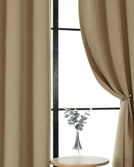 Gwine Blackout Curtains for Bedroom 45 Inch Length, Thermal Insulated Room Darkening Short Curtains, Rod Pocket Drapes for Bathroom Basement Patio Cabinet, Each 40" Wx45 L, Taupe