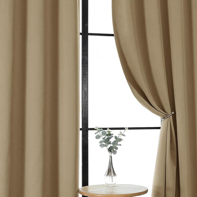 Gwine Taupe Blackout Curtains for Bedroom 96 Inch Length, Room Darkening Energy Saving Black Out Curtains for Living Room, Window Treatment Drapes with Rod Pocket, Each 40" Wx96 L, 2PCS