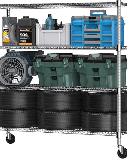 Himimi 72" H Storage Shelves 4 Tier Metal Shelving Adjustable Wire Shelf with Wheels, Heavy Duty Shelving for Garage Kitchen Pantry Bathroom Laundry,18" D*48" W*72" H, Silver