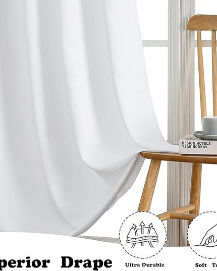 Simplebrand Pure White Light Filtering Curtains for Bedroom Living Room 84 Inch Length 2 Panels Set, Thermal Insulated Curtains & Drapes, Solid Grommet Noise Reducing Window Treatment, W50 x L84 Inch
