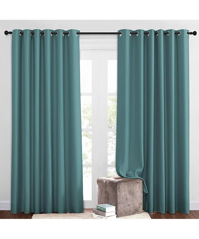 NICETOWN Room Darkening Slding Glass Curtain Panels - Window Treatment Thermal Insulated Grommet Light Blocking Drapes for Bedroom/Home Office (2 Panels, 80 by 84, Sea Teal)