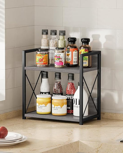 Giikin Countertop Shelf Organizer, 2 Tier Coffee Organizer for Desktop, Grey Counter Shelf Spice Rack for Kitchen (Grey, M)