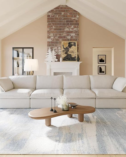 JACH Modular Sectional Couches for Living Room, Deep 4 Seats 162" Sectional Sofa, Cushion Covers Removable, Two Corners and Two Middle, Sofas Furniture for Living Room, Beige