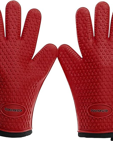 KITCHEN PERFECTION Silicone Smoker Oven Gloves - Extreme Heat Resistant BBQ Gloves - Handle Hot Food Right on Your Smoker Grill Fryer Pit | Waterproof Oven Mitts | Superior Value Set + 3 Bonuses