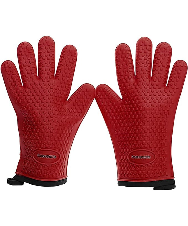 KITCHEN PERFECTION Silicone Smoker Oven Gloves - Extreme Heat Resistant BBQ Gloves - Handle Hot Food Right on Your Smoker Grill Fryer Pit | Waterproof Oven Mitts | Superior Value Set + 3 Bonuses