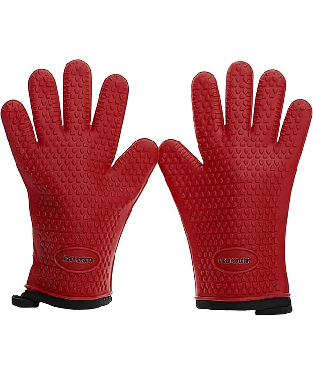 KITCHEN PERFECTION XL Silicone Smoker Oven Gloves-Extreme Heat Resistant BBQ Gloves-Handle Hot Food Right on Your Grill Fryer&Pit|Waterproof Grilling Cooking Baking Mitts|Superior Value Set+3 Bonuses