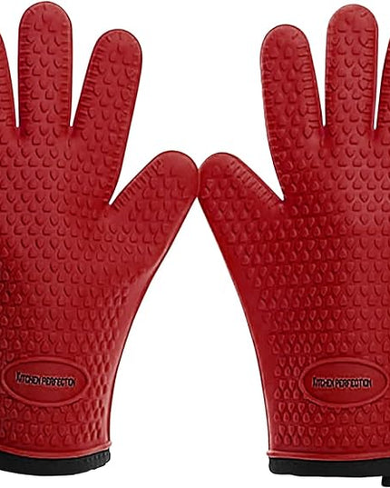 KITCHEN PERFECTION S Silicone Smoker Oven Gloves -Extreme Heat Resistant BBQ Gloves -Handle Hot Food Right on Your Grill Fryer Pit|Waterproof Oven Mitts |Superior Value Set+3 Bonuses