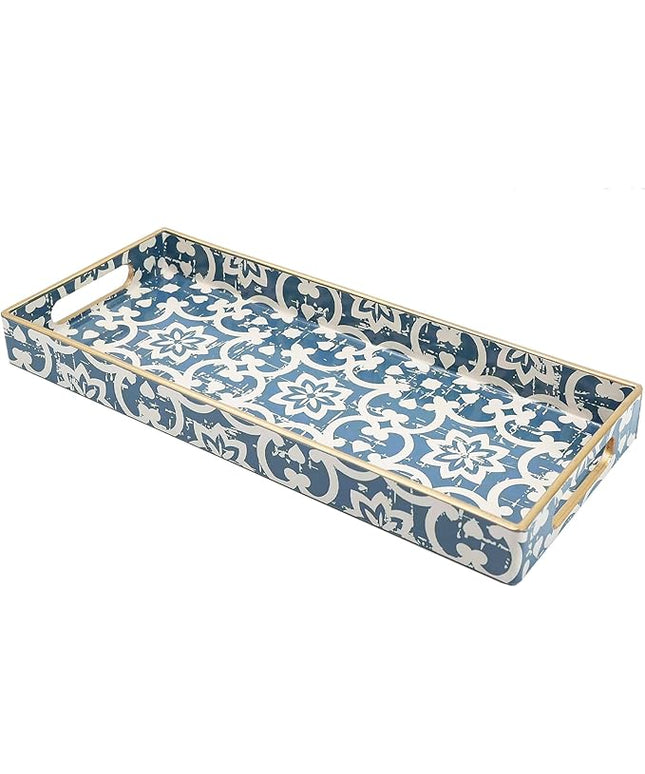 Bathroom Vanity Tray for Countertop, Small Plastic Toilet Tank Tray Versatile Storage & Organization Tray for Makeup, Perfume, Desk, Kitchen, Candles, 13.7"x6"x1.4", 35Boho1