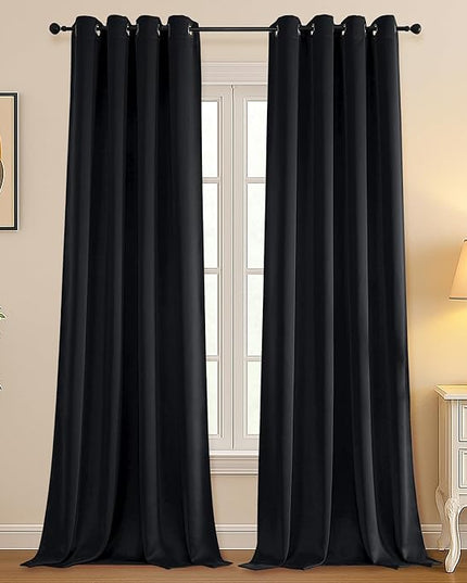Simplebrand Halloween Black Blackout Curtains for Patio 108 Inches Long 2 Panels Set, Solid Thermal Insulated Room Darkening Grommet Window Treatment Curtains Blackout Drapes, W50 x L108 Inch