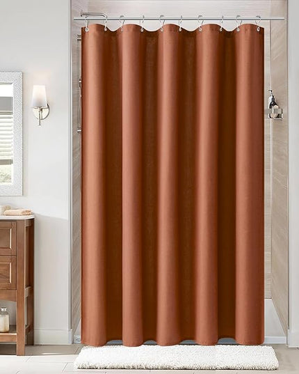 Naturoom Terracotta 60 Inch Boho Shower Curtain - Stall Narrow Half Linen Ultra Thick Fabric Shower Curtain Set with Hooks, Farmhouse Rustic RV Camper Bath Curtains for Bathroom, 60x72