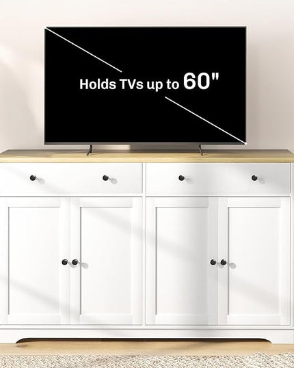 HOMCOM Sideboard Buffet Cabinet with Storage, 55" Modern Kitchen Cabinet with 4 Doors, 2 Drawers and 2 Adjustable Shelves, Coffee Bar, White