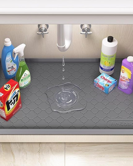 Jin&Bao Waterproof Under Sink Mat 28" x 22", Thick Silicone Mat Cabinet Protector for Kitchen and Bathroom, Shelf Liner, Home Organizer and Storage, Multipurpose Tray for Gadgets and Essentials