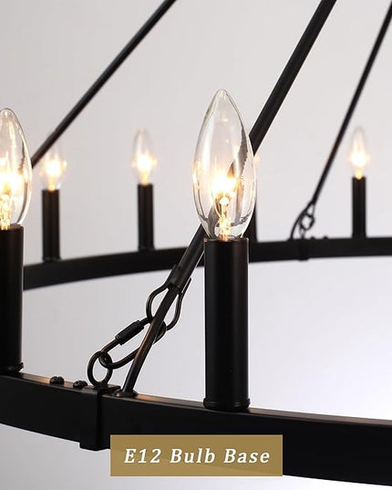 24-Light Black Wagon Wheel Chandelier for Living Room 52 Inch Farmhouse Chandeliers Large Round High Ceilings Light Fixtures for Entryway Dining Room Foyer Kitchen Island