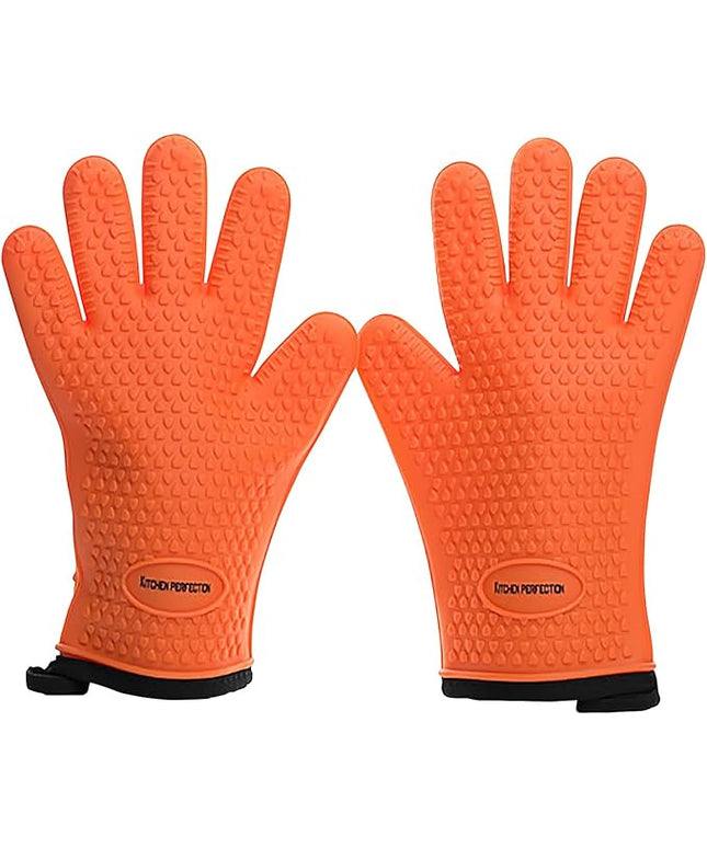 KITCHEN PERFECTION XL Silicone Smoker Oven Gloves-Extreme Heat Resistant BBQ Gloves-Handle Hot Food Right on Your Grill Fryer&Pit|Waterproof Grilling Cooking Baking Mitts|Superior Value Set+3 Bonuses