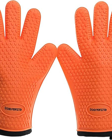KITCHEN PERFECTION Silicone Smoker Oven Gloves -Extreme Heat Resistant BBQ Gloves -Handle Hot Food Right on Your Smoker Grill Fryer & Pit | Waterproof Oven Mitts |Superior Value Set+3 Bonuses