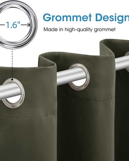 HOMEIDEAS Olive Green Blackout Curtains for Bedroom 52 X 84 Inch Length 2 Panels Set Room Darkening Curtains, Soundproof Thermal Grommet Window Drapes for Living Room for Christmas