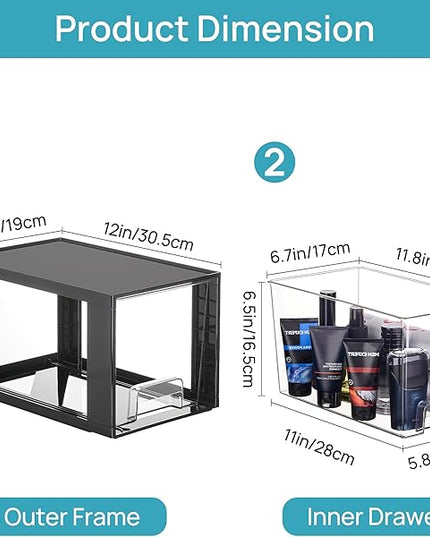 Vtopmart 4 Pack Large Stackable Storage Drawers,Black,Easily Assemble Acrylic Bathroom Closet Undersink Organizers and Storage,Plastic Bins for Kitchen Cabinets,Pantry,Makeup,Medicine Organization