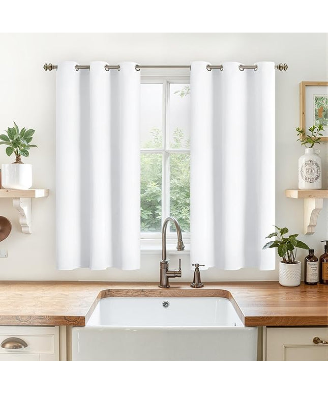 YoungsTex Short White Curtains for Window - Grommet Top 45 Inches Length Window Treament Curtains Privacy Protection for Kitchen Cafe, 2 Panels, 42 x 45 Inch