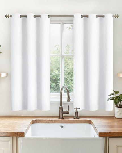 YoungsTex Short White Curtains 40 Inches Length for Kitchen - Grommet Top 42 Inches Width Window Curtains for Small Bathroom Window, 2 Panels, 42 x 40 Inch