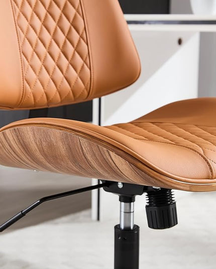 Home Office Chair No Arms with Wheels, Adjustable Height PU Leather Mid Back, 360 Swivel Computer Small Desk Chair, Armless Modern Walnut Style for Office, Reading Meeting Room(Brown)