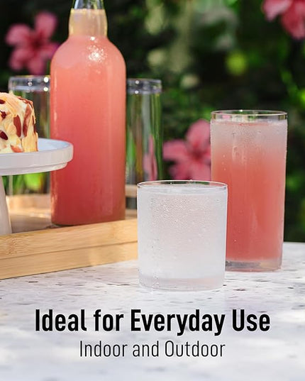 Zulay Kitchen Acrylic Plastic Glasses Drinkware - 16 Piece Unbreakable Drinking Glasses - BPA-Free, Reusable Plastic Tumblers for Home & Outdoors - Stackable, Lead-Free & Dishwasher Safe - (12&16oz)