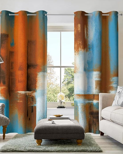 Asuexpect Rust Curtains 2 Panels Abstract Curtain Room Darkening Grommet Window Drapes Modern Decorative Window Treatments for Bedroom Living Room, 42x63 Inches