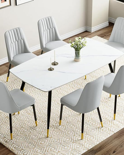7 Piece Modern Dining Set, 62'' Sintered Stone Dinner Table for 6, 6 Chairs, Easy to Assemble