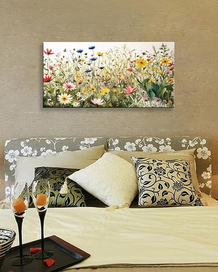 KZKU Watercolor Floral Botanical Prints Wildflower Pictures Wall Decor Colorful Plant Paintings Canvas Prints 24" x 48" Wall Art for Living Room Bedroom Office Home Decor Ready to hang