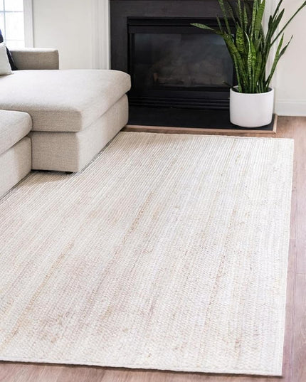 FRELISH DECOR Handwoven Jute Area Rug - Off-White Rectangular Rustic Vintage Beige Braided Reversible Rug - Eco Friendly Rug for Bedroom - Kitchen - Living Room - Farmhouse (4'x6' - Off-White)