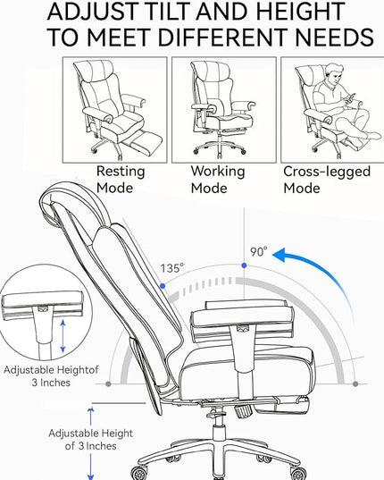 Efomao Big and Tall Ergonomic Office Chair 450LBS with Foot Rest, High Back PU Leather Executive Chair with Adjustable Padded Armrests, Lumbar Support for Home or Work, Heavy Duty Computer Chair, Pink