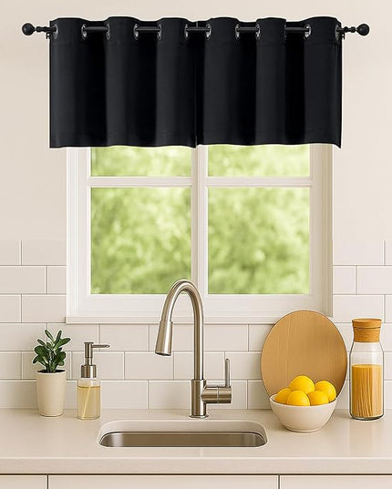 Simplebrand Halloween Black Kitchen Valances for Windows 18 Inches Long 2 Pack, Blackout Window Valances for Living Room, Grommet Short Straight Drape Kitchen Curtains for Bedroom Kids Room, 40Wx18L