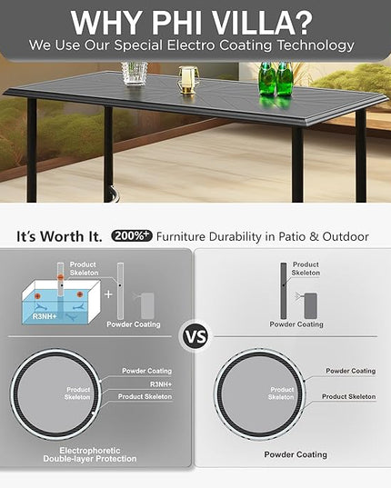 PHI VILLA Outdoor Patio Bar Table for 4-6, Counter Height Rectangle Bar Table with All Weather Metal Steel Frame Black for Outside, Yard, Garden and Deck