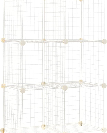 Amazon Basics 6 Cube Wire Grid Storage Shelves, Stackable Cubes, White, 14.6" D x 30.3" W x 44.8" H