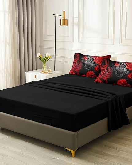 Bedbay Red Rose Leopard Comforter Set California King 8 Pcs Bed in a Bag Cheetah Bedding Teen Women Adults Men Leopard Bedding Wild Animal and Rose Flower California King Bed Set (Black,Cal-King)