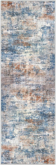 IOHOUZE Abstract Runner Rug 2x6 Ft Washable Runners for Hallways, Non Slip Kitchen Runner Printed Faux Wool Entryway Runner Indoor, Modern Abstract Floor Carpet for Hall Bedroom, Blue Rust