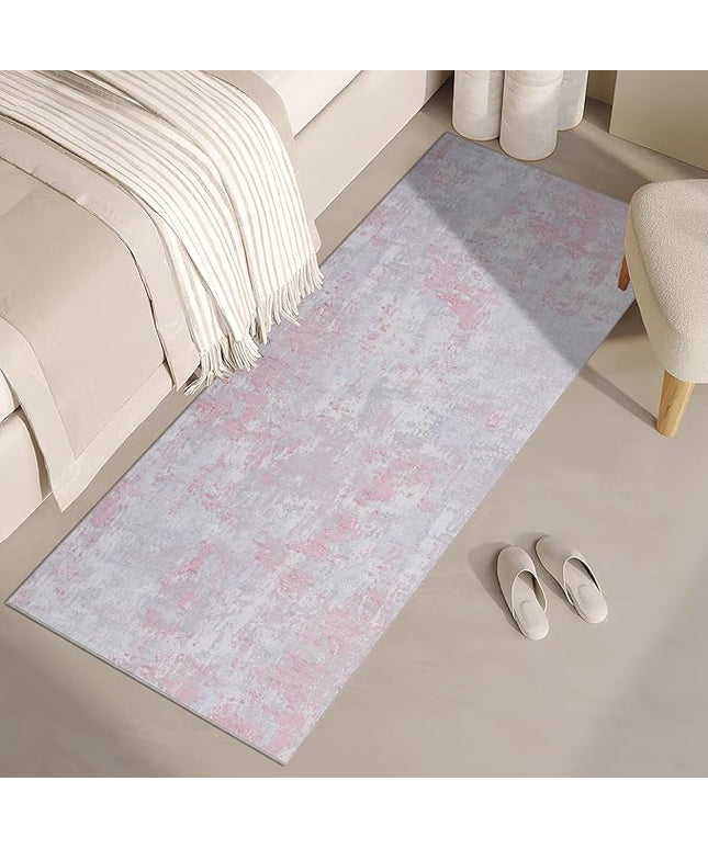 Modern Abstract Runner Rug 2x5 Washable Non Slip Stain Resistant Rug for Bedroom Living Room Non Shedding Low Pile Indoor Floor Cover,Grey Pink
