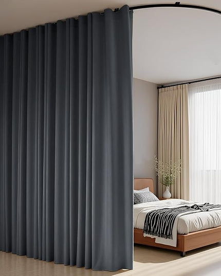 Room Divider Curtains Flexible Ceiling Tracks set Curtain track Ceiling Mount Blackout Curtain for Living Room Bedroom Ceiling Curtain Rod Privacy Dividers Panels W180 x H108 Grey Drape & Black rail