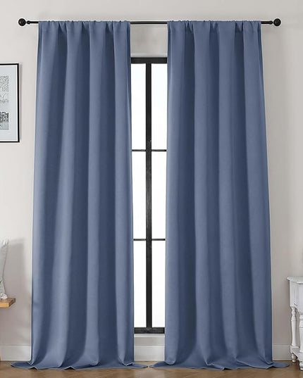 Gwine Denim Blue Blackout Curtains for Bedroom 96 Inch Length, Room Darkening Energy Saving Black Out Curtains for Living Room, Window Treatment Drapes with Rod Pocket, Each 40" Wx96 L, 2PCS