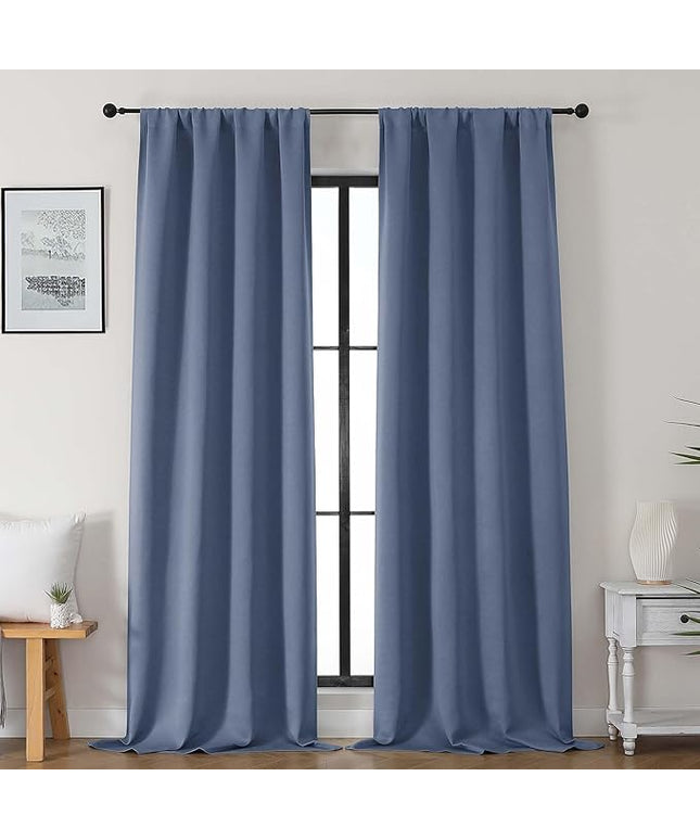 Gwine Denim Blue Blackout Curtains for Bedroom 96 Inch Length, Room Darkening Energy Saving Black Out Curtains for Living Room, Window Treatment Drapes with Rod Pocket, Each 40" Wx96 L, 2PCS