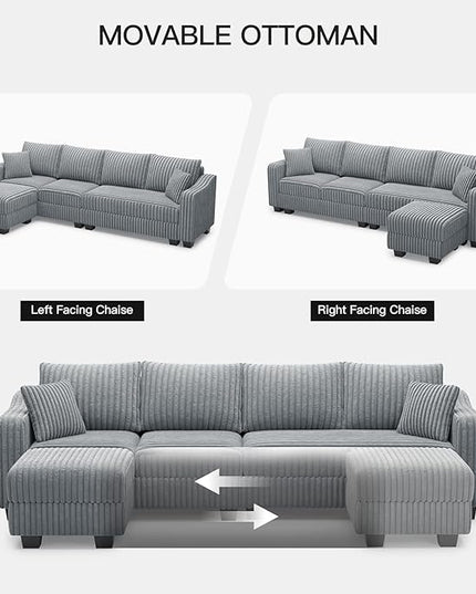 Belffin Sectional Couch with L-Shape Chaise L Shaped Couch with Ottoman Sectional Couches for Living Room Corduroy (Light Grey, L Shaped)