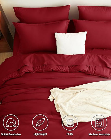 CozyLux Full Size Comforter Set Dark Red, 7 Pieces Bed in a Bag Full Comforter Set with Sheets, Bedding Set with Down Alternative Comforter, Fitted Sheets, Flat Sheets, Pillow Shams and Pillowcases