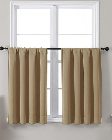 Gwine Short Blackout Curtains 36 Inches Long, Small Curtains Over Sink, Thermal Insulated Room Darkening Drapes for Bathroom Basement Patio Cabinet, 2 PCS, Each 40" Wx36 L, Taupe
