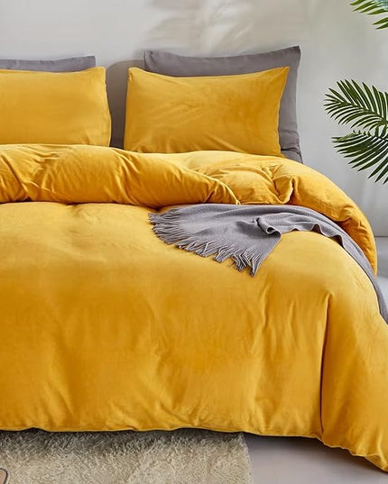 Houseri Yellow Velvet Comforter Set Fluffy Mustard Yellow Bedding Sets Yellow Flannel Comforter Yellow Sherpa Comforter Oversized Warm Fuzzy Puffy Bedding,California King(96''*104''-Comforter)